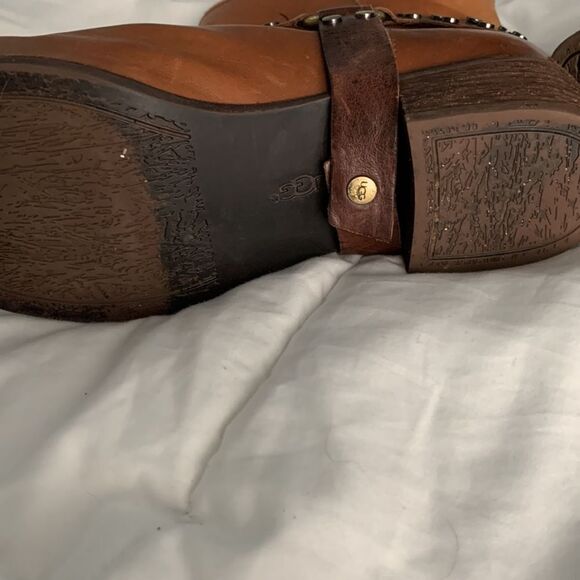 Brown Leather Ankle Boots with Studded Strap - Picture 4 of 4